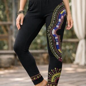Women’s Black Mandala Print Leggings – Stretchy Yoga Athleisure Pants – New